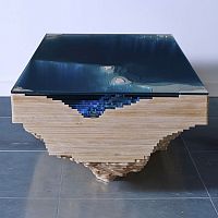 Original design coffee table Abyssglasswooden baserectangular