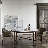 Contemporary table GLOBEsmoked glassmarblewalnut base