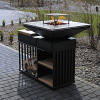 Wood-burning fire pit QUADRUM/BBQ/Hsteelstainless steelother shapes
