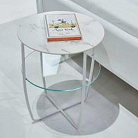 Contemporary bedside table PULSOlacquered woodnatural oakglass