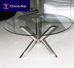 Contemporary coffee table glassstainless steelround