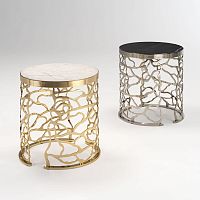 Contemporary side table CARAPACEglassporcelain stonewaremetal base