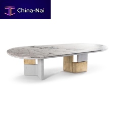 Contemporary table OVOOmarblemetal baselacquered wood base