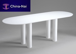 Contemporary table FRATINOenameled sandstonemetal baseoval