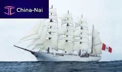 Cruising sailing super-yacht with open transomsteelwith bowsprit