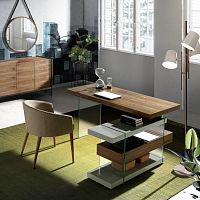 Free-standing desk 3003contemporarywalnuttempered glass