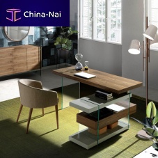 Free-standing desk 3003contemporarywalnuttempered glass