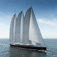 Cruising sailing super-yacht Sea Eagle IIwith open transom3 masts