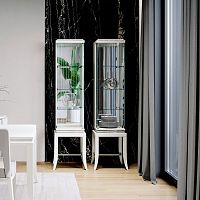 Traditional display case RELIEF with long legsglasslacquered MDF