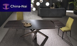 Contemporary table SHANGAIwoodenaluminum baseextending
