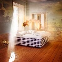 Double bed drmrcontemporaryupholsteredwith headboard