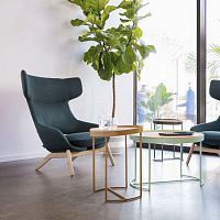 Contemporary side table Slywood veneerlacquered glasslaminate