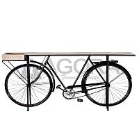 Original design sideboard table BIKE ORIGINALsolid woodpainted metal baserecycled materials base
