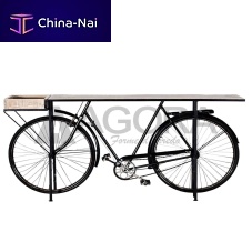 Original design sideboard table BIKE ORIGINALsolid woodpainted metal baserecycled materials base