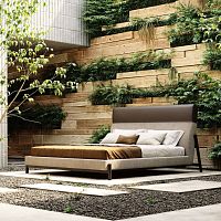 Double bed SLABcontemporaryupholsteredwith headboard