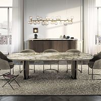 Contemporary table LOTUS marblemetal baseleather base