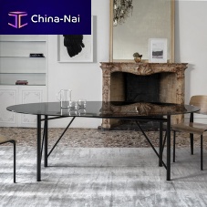 Contemporary table TUBOLARtempered glasscrystalmetal base