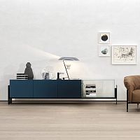 Contemporary sideboard FLYglossy lacquered woodpainted metalglass