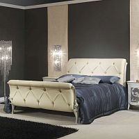 Double bed Art Decclassicupholsteredwith upholstered headboard