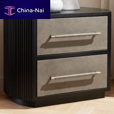 Contemporary bedside table EASTCHESTERleatherbrasswooden base