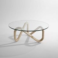 Contemporary coffee table LIBRAglasswooden baseround
