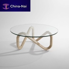 Contemporary coffee table LIBRAglasswooden baseround