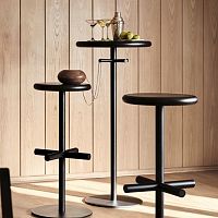 Contemporary high bar table OXO solid woodlacquered metal steel baseround
