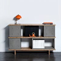 Contemporary sideboard DICEnatural oakfiber-reinforced concretewith shelf