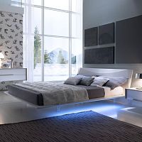 Double bed LUNAcontemporarywith headboardwith built-in light