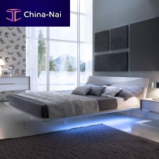 Double bed LUNAcontemporarywith headboardwith built-in light