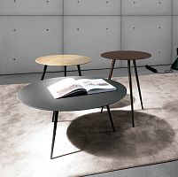 Contemporary coffee table SPILLOwalnutHPLsteel base