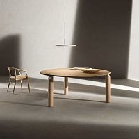 Contemporary table Isoswood veneerglasssolid wood base