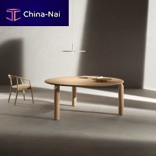 Contemporary table Isoswood veneerglasssolid wood base