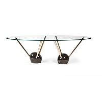 Contemporary table RAYStempered glasschromed metal basemarble base