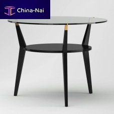 Contemporary table HALVY : RF. 24100glasslacquered wood baseround