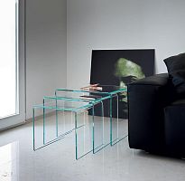 Contemporary nesting tables BRIDGE TRIX curved glasssmoked glasslacquered glass