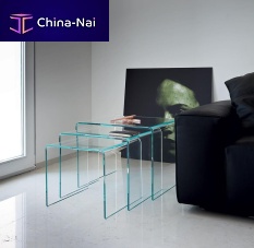 Contemporary nesting tables BRIDGE TRIX curved glasssmoked glasslacquered glass