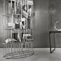 Free-standing bookcase GOLDEN CAGEoriginal designbrasswhite