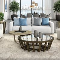 Contemporary coffee table GALAPAGOS 100glasswooden baseround