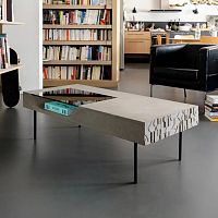 Contemporary coffee table CURBtempered glassfiber-reinforced concretepainted steel base
