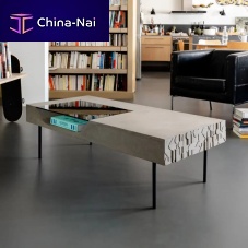 Contemporary coffee table CURBtempered glassfiber-reinforced concretepainted steel base