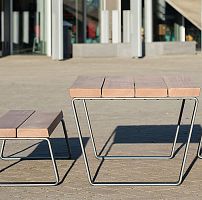 Contemporary table and bench set CAMPUS LEVIS hardwoodgalvanised steelpowder-coated steel