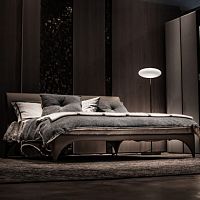 Double bed MODcontemporaryupholsteredwith leather headboard
