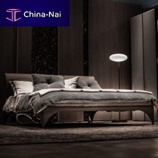 Double bed MODcontemporaryupholsteredwith leather headboard