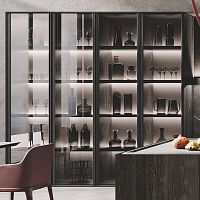 Contemporary display case BLUNA built-insmoked glasslacquered aluminum
