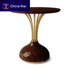 Contemporary side table FREDERICKwalnutpolished brassround