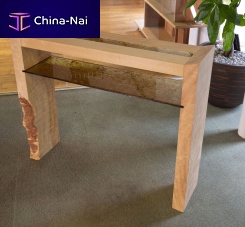 Contemporary console table tempered glassoakchestnut