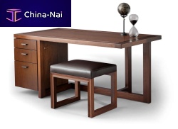 Contemporary desk OFFSETwalnutwith storage compartmentpanel end