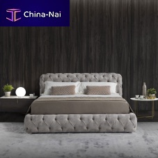 Double bed PARISChesterfieldupholsteredwith headboard