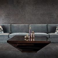Modern coffee table CY Cantileveredglasswalnutbronze base
